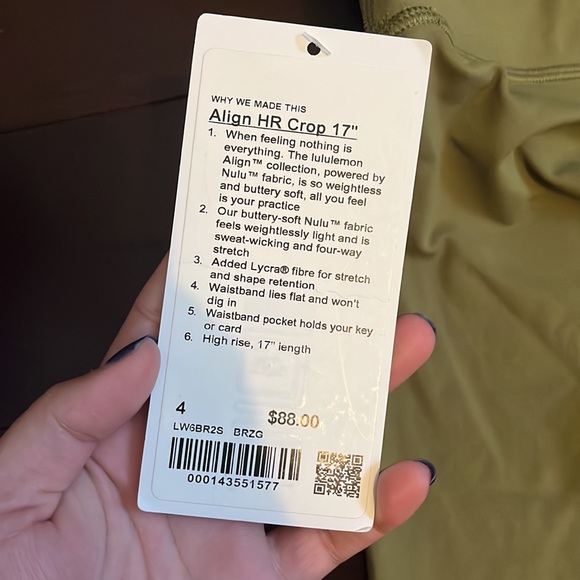 Lulu Lemon Align Cropped Green Leggings - Picture 3 of 4